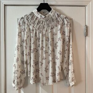 LOFT White Blouse with Delicate Floral Design